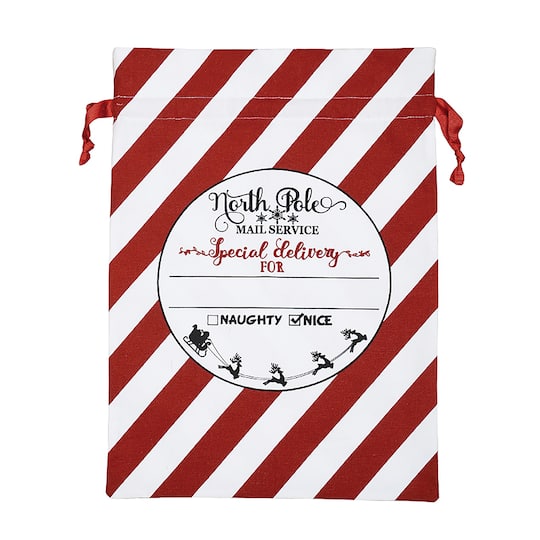 Personality Case™ 17" x 26" Red & White Stripe Cotton Christmas Drawstring Bag